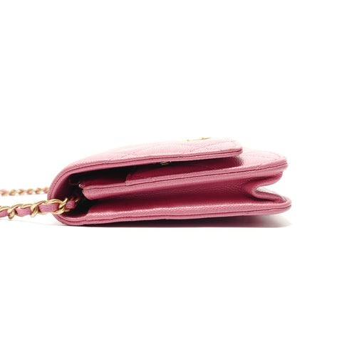 CHANEL Caviar-skin Matelasse Chain Wallet Shoulder Bag pink WS29106