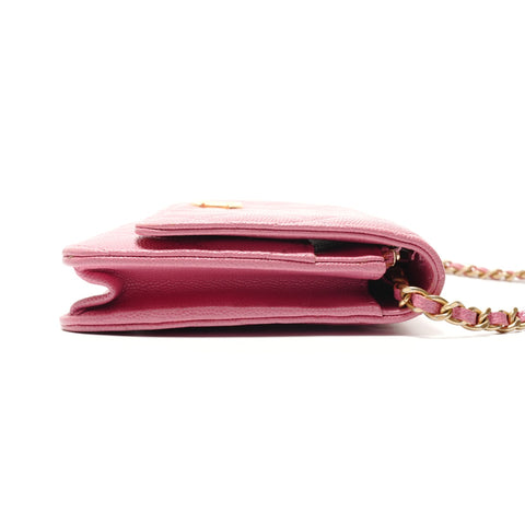 CHANEL Caviar-skin Matelasse Chain Wallet Shoulder Bag pink WS29106