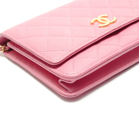 CHANEL Caviar-skin Matelasse Chain Wallet Shoulder Bag pink WS29106