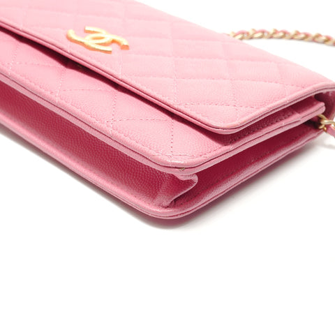 CHANEL Caviar-skin Matelasse Chain Wallet Shoulder Bag pink WS29106