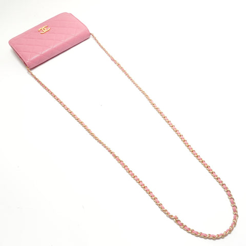 CHANEL Caviar-skin Matelasse Chain Wallet Shoulder Bag pink WS29106