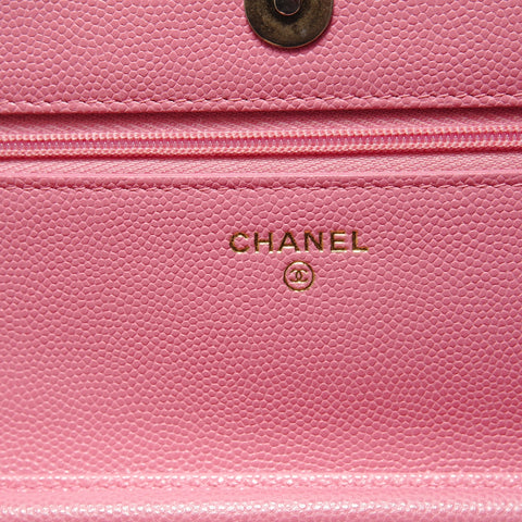 CHANEL Caviar-skin Matelasse Chain Wallet Shoulder Bag pink WS29106