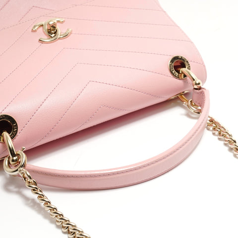 CHANEL V-stitch top handle 2-way bag Shoulder Bag pink WS29107