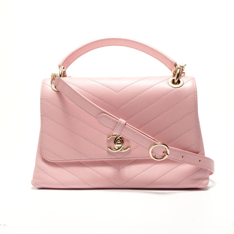 CHANEL V-stitch top handle 2-way bag Shoulder Bag pink WS29107