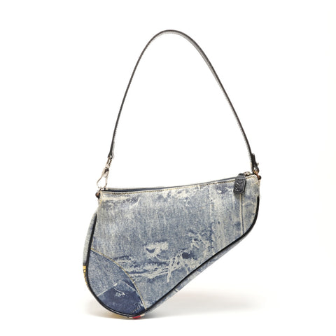 Christian Dior Denim print saddlebag Shoulder Bag blue WS29112