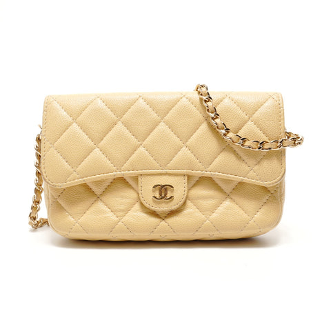 CHANEL Caviar Matelass Chain Shoulder Shoulder Bag yellow WS29120