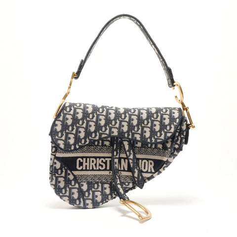 Christian Dior Canvas Saddlebag Shoulder Bag Navy WS29122