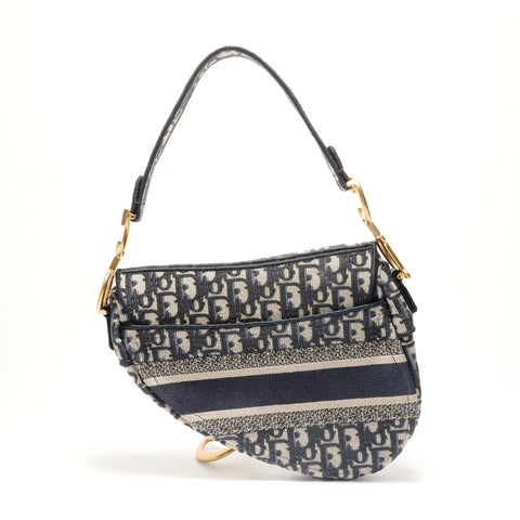 Christian Dior Canvas Saddlebag Shoulder Bag Navy WS29122