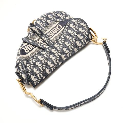 Christian Dior Canvas Saddlebag Shoulder Bag Navy WS29122