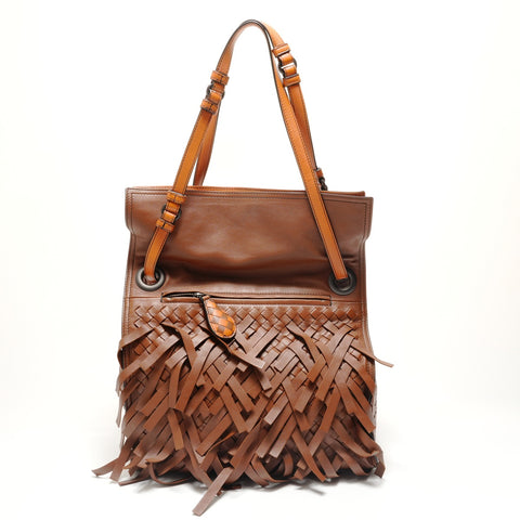 BOTTEGAVENETA INTRECCIATO Fringe Shoulder Bag Brown WS29129