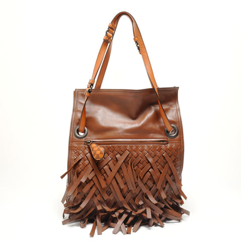 BOTTEGAVENETA INTRECCIATO Fringe Shoulder Bag Brown WS29129