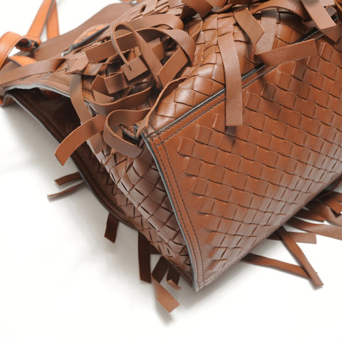 BOTTEGAVENETA INTRECCIATO Fringe Shoulder Bag Brown WS29129