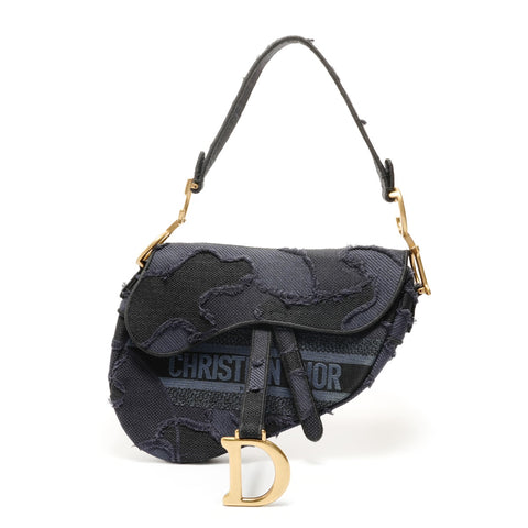 Christian Dior Saddlebag Jacquard Shoulder Bag Navy WS29133