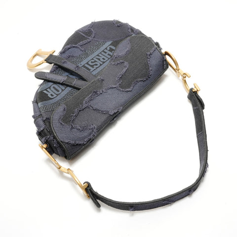 Christian Dior Saddlebag Jacquard Shoulder Bag Navy WS29133