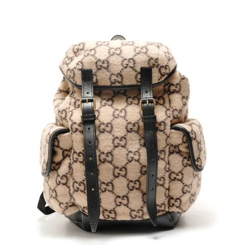 GUCCI GG Wool Leather Backpack Backpack Â· Daypack beige WS29136