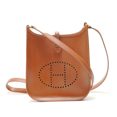 HERMES □F stamp, 2002 Evelyn TPM Box Calf Shoulder Bag Brown WS29138