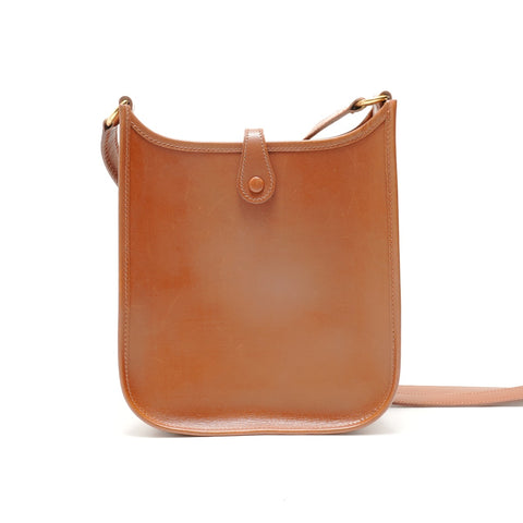 HERMES □F stamp, 2002 Evelyn TPM Box Calf Shoulder Bag Brown WS29138