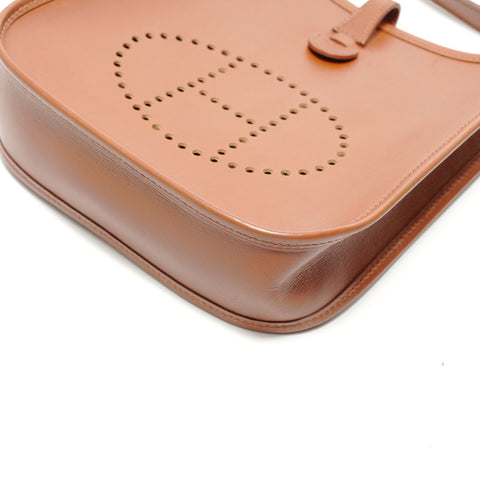 HERMES □F stamp, 2002 Evelyn TPM Box Calf Shoulder Bag Brown WS29138