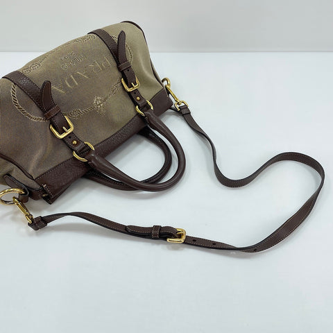 PRADA Jacquard 2WAY Handbag Brown WS30108