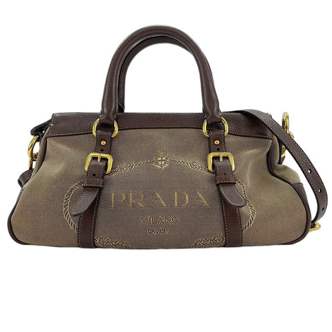 PRADA Jacquard 2WAY Handbag Brown WS30108