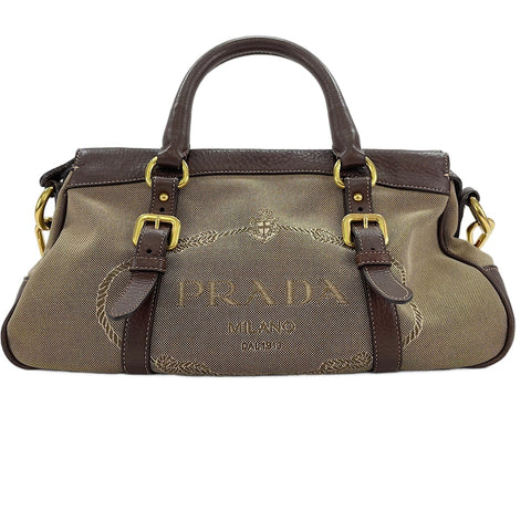 PRADA Jacquard 2WAY Handbag Brown WS30108