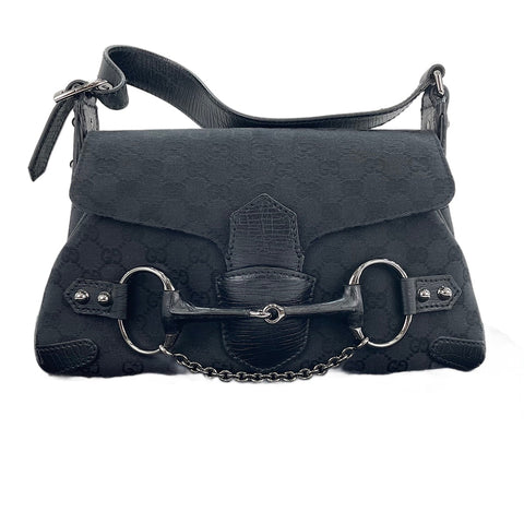 GUCCI Horsebit Chain Handbag black WS30110