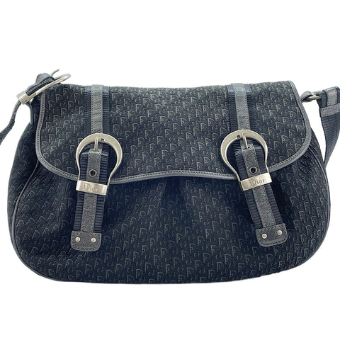 Christian Dior Diorissimo Buckle Messenger Trotter Shoulder Bag black WS30143