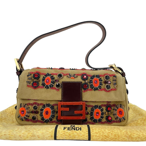 FENDI Mamma Bucket Beads Shoulder Bag beige WS30144