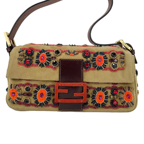 FENDI Mamma Bucket Beads Shoulder Bag beige WS30144