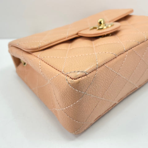 CHANEL Caviar Skin Mini Matrasse Shoulder Bag Orange WS30207