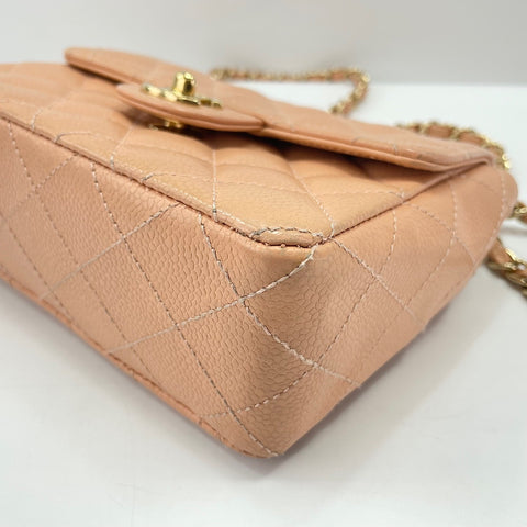 CHANEL Caviar Skin Mini Matrasse Shoulder Bag Orange WS30207
