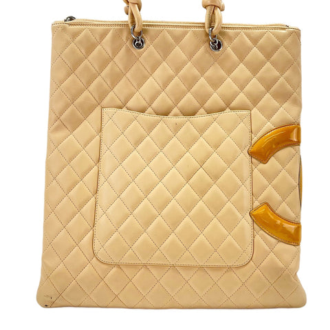 CHANEL Calfskin Cambon Line Tote Bag beige WS30208
