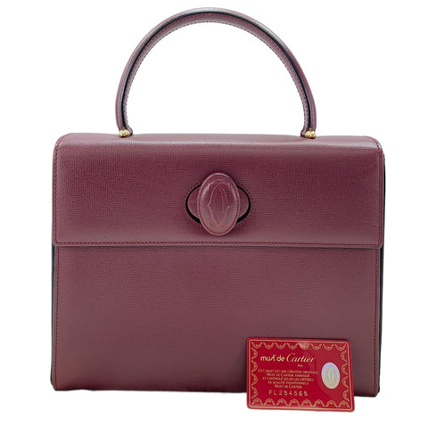 CARTIER Leather Must Line Handbag wine-red WS30219