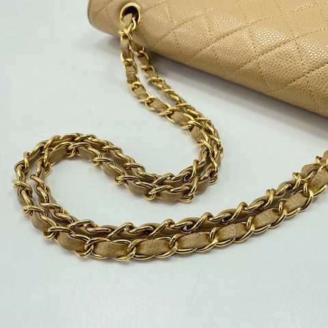CHANEL Caviar Skin Matelass 25 Double Flap Shoulder Bag beige WS30225