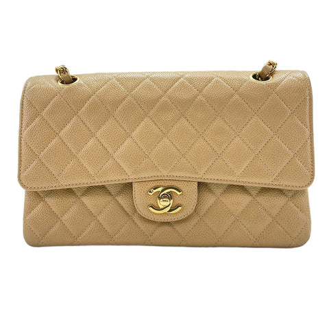 CHANEL Caviar Skin Matelass 25 Double Flap Shoulder Bag beige WS30225