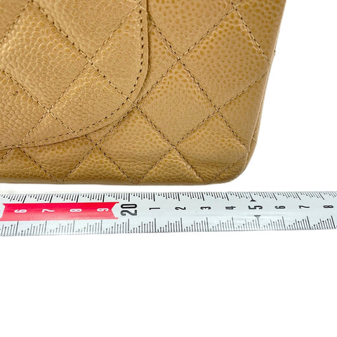 CHANEL Caviar Skin Matelass 25 Double Flap Shoulder Bag beige WS30225