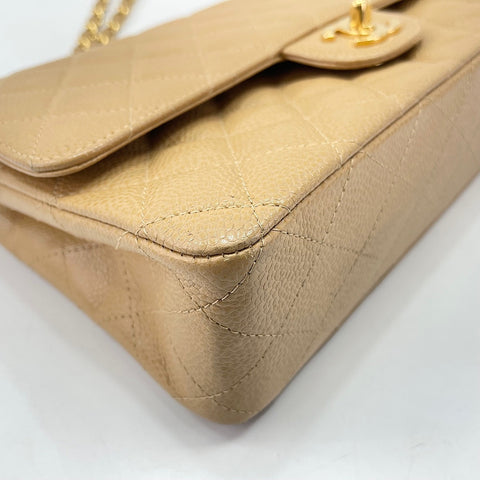 CHANEL Caviar Skin Matelass 25 Double Flap Shoulder Bag beige WS30225