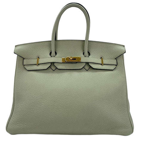 HERMES Taurillon Clemence Birkin 35 □G stamp Handbag green WS30227