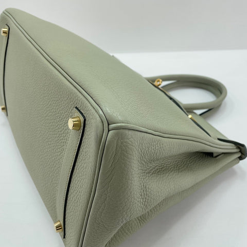 HERMES Taurillon Clemence Birkin 35 □G stamp Handbag green WS30227