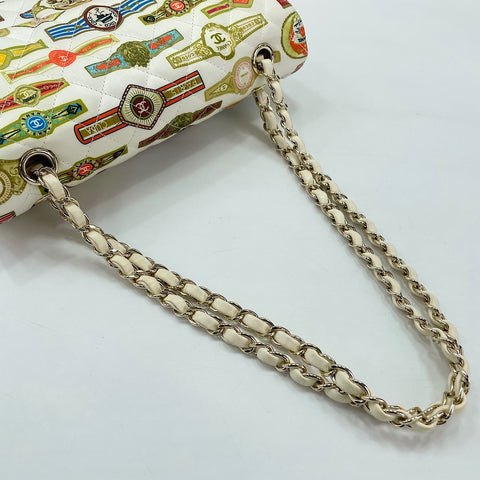 CHANEL Satin Matelass Cuba Collection 25 Double Flap Shoulder Bag white WS30229