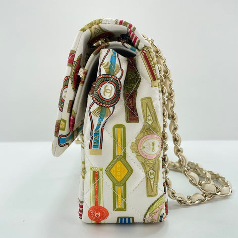 CHANEL Satin Matelass Cuba Collection 25 Double Flap Shoulder Bag white WS30229