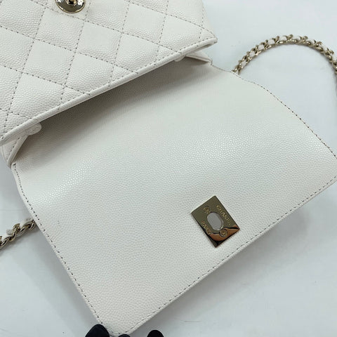 CHANEL Caviar Skin Coco Handle Handbag white WS30231