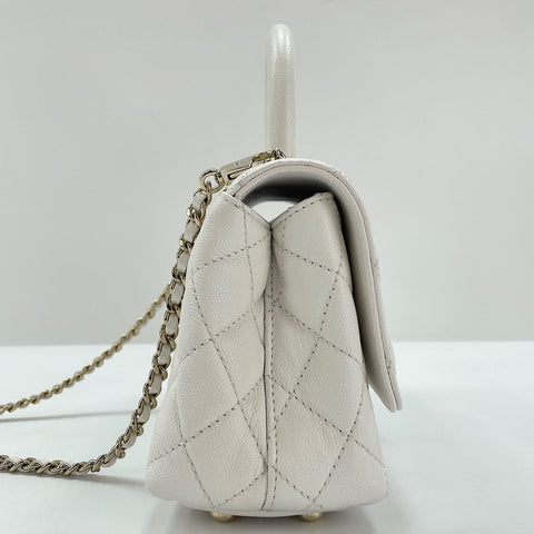 CHANEL Caviar Skin Coco Handle Handbag white WS30231