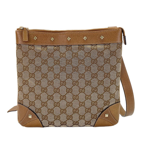 GUCCI Studs Shoulder Bag Brown WS30255