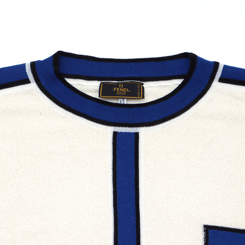FENDI Short Sleeve Shirt Logo Other Tops Cotton Ivory x Blue WS3026