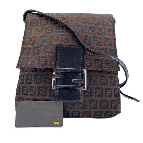 FENDI Zucchino Shoulder Bag Brown WS30447