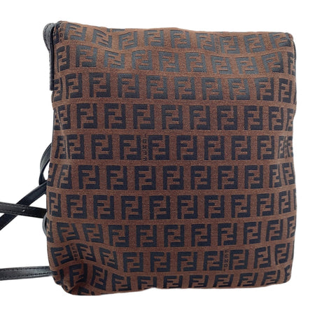 FENDI Zucchino Shoulder Bag Brown WS30447