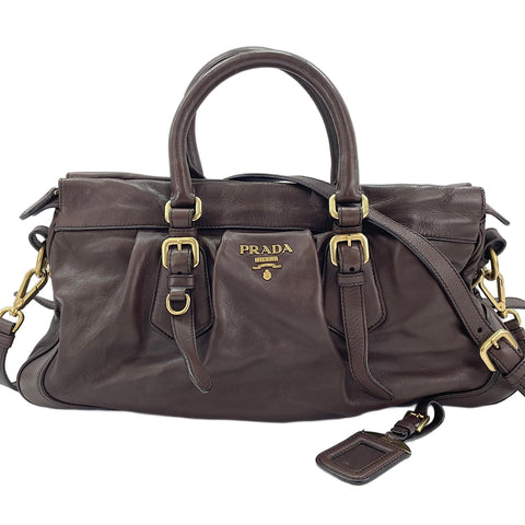 PRADA 2WAY Handbag Brown WS30521