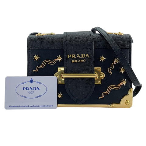 PRADA Cahier Studs Shoulder Bag black WS30535