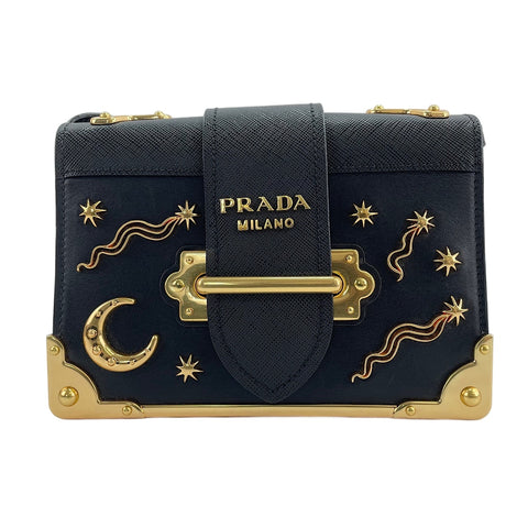 PRADA Cahier Studs Shoulder Bag black WS30535